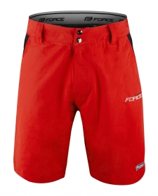FORCE nohavice krátke BLADE MTB s odnímateľnou vložkou, červené veľ.: XS